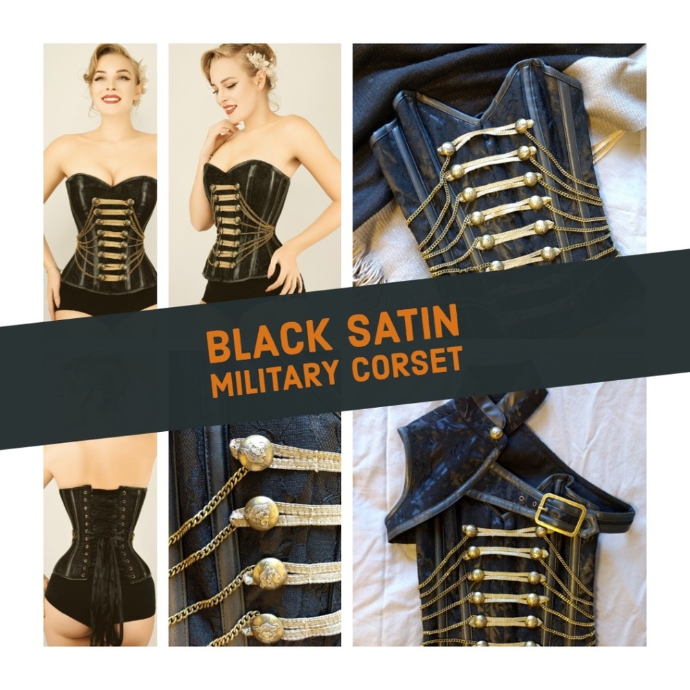 Beautiful Two-Piece Black Satin Military Corset